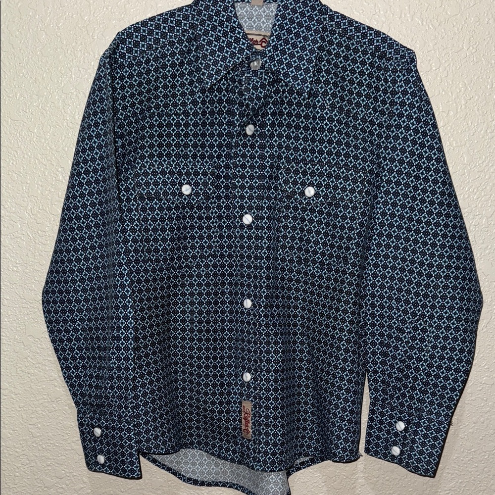 Kids' Navy Patterned Button Down Shirt